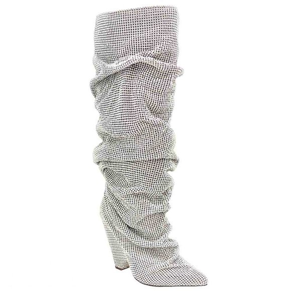 women's crystal rhinestone embellished slouch boots - Picture 3 of 7